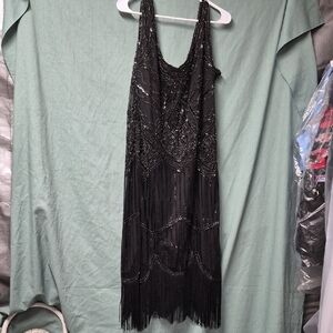 Elegant Black Beaded Backless Dress